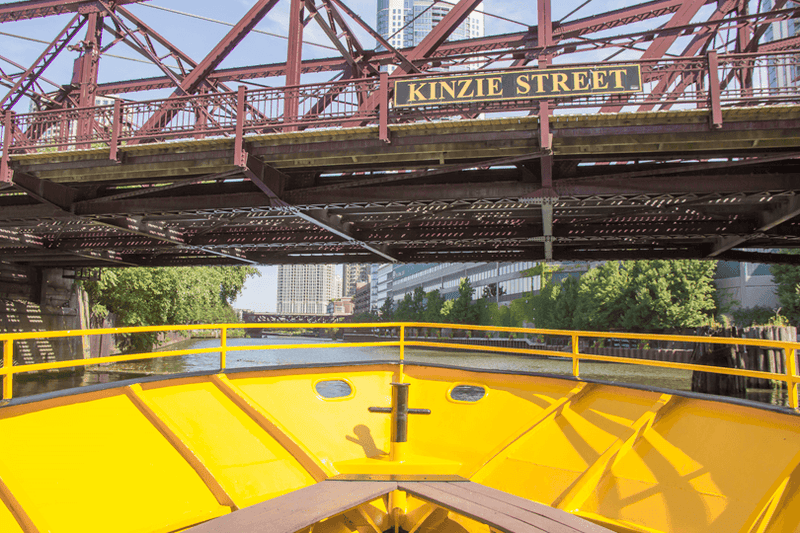 A Chicago Water Taxi serving as a river ferry for commuters and visitors in downtown Chicago