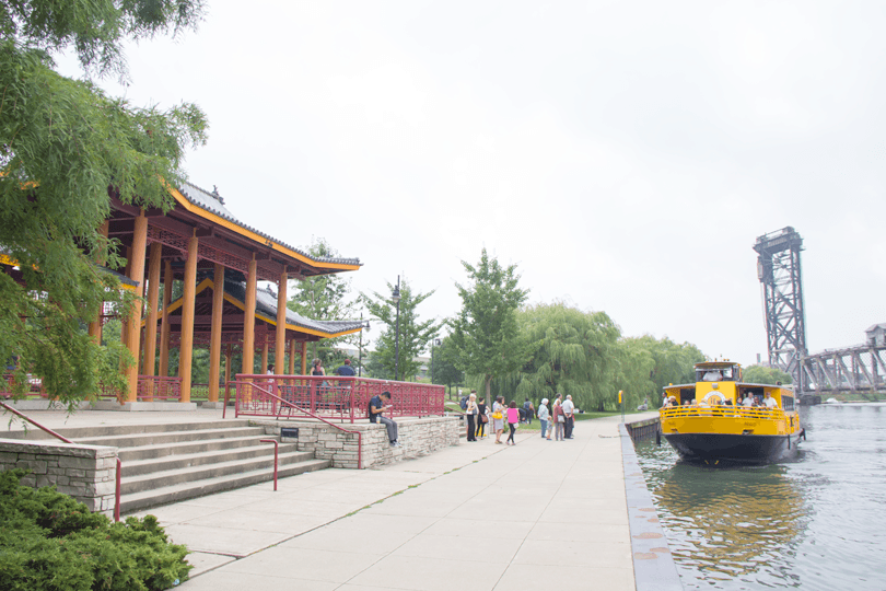 The pagoda at Ping Tom Memorial Park, the arrival dock for the Chicago Water Taxi in Chinatown